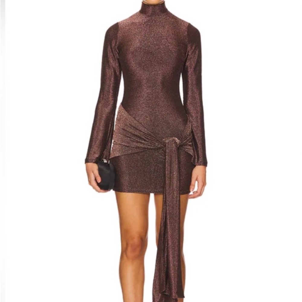 Bardot Metallic Brown Long Sleeve Dress